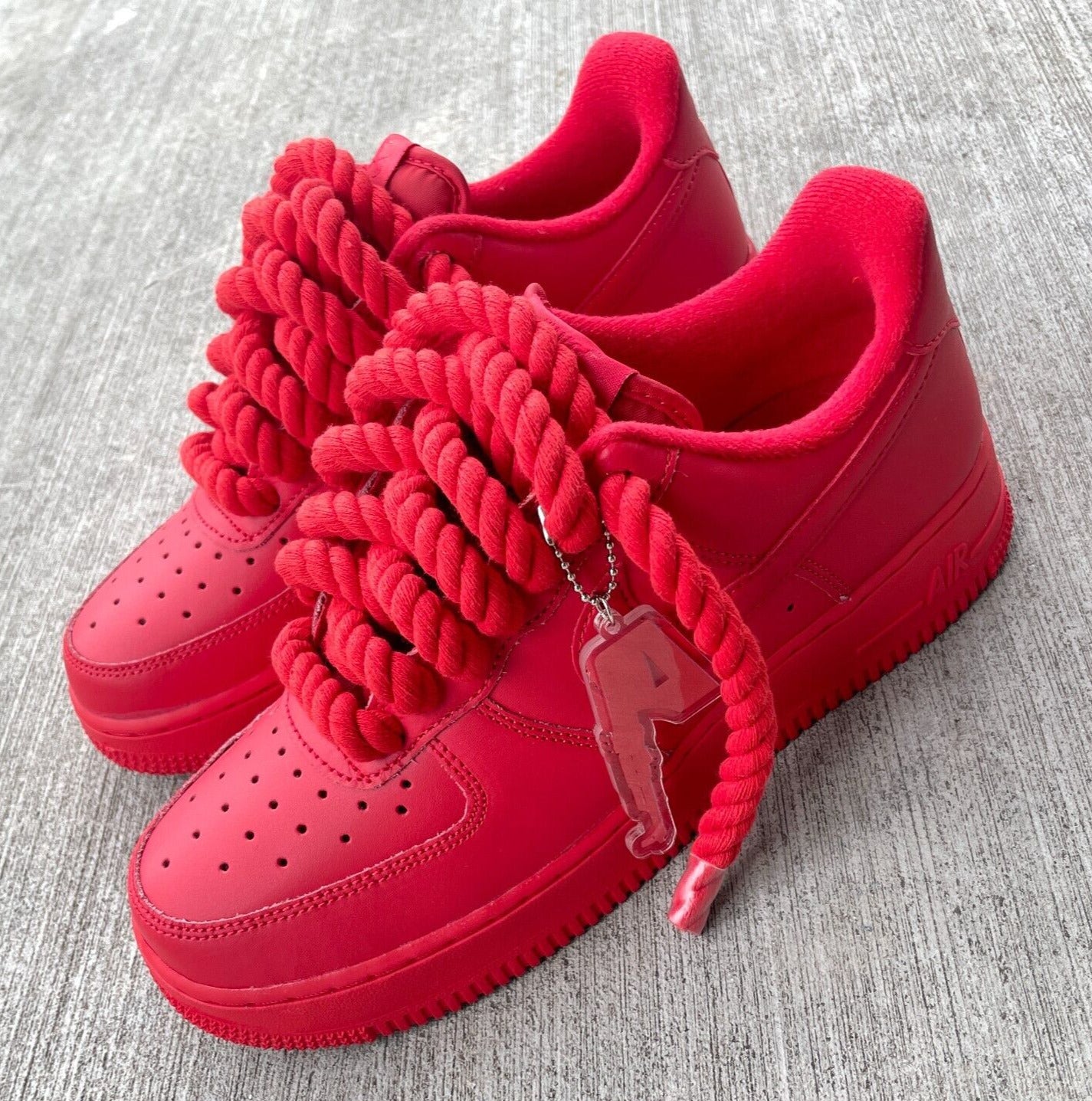 All Red Nike Air Force 1 Custom with Chunky Rope Laces AF1 and Hangtag