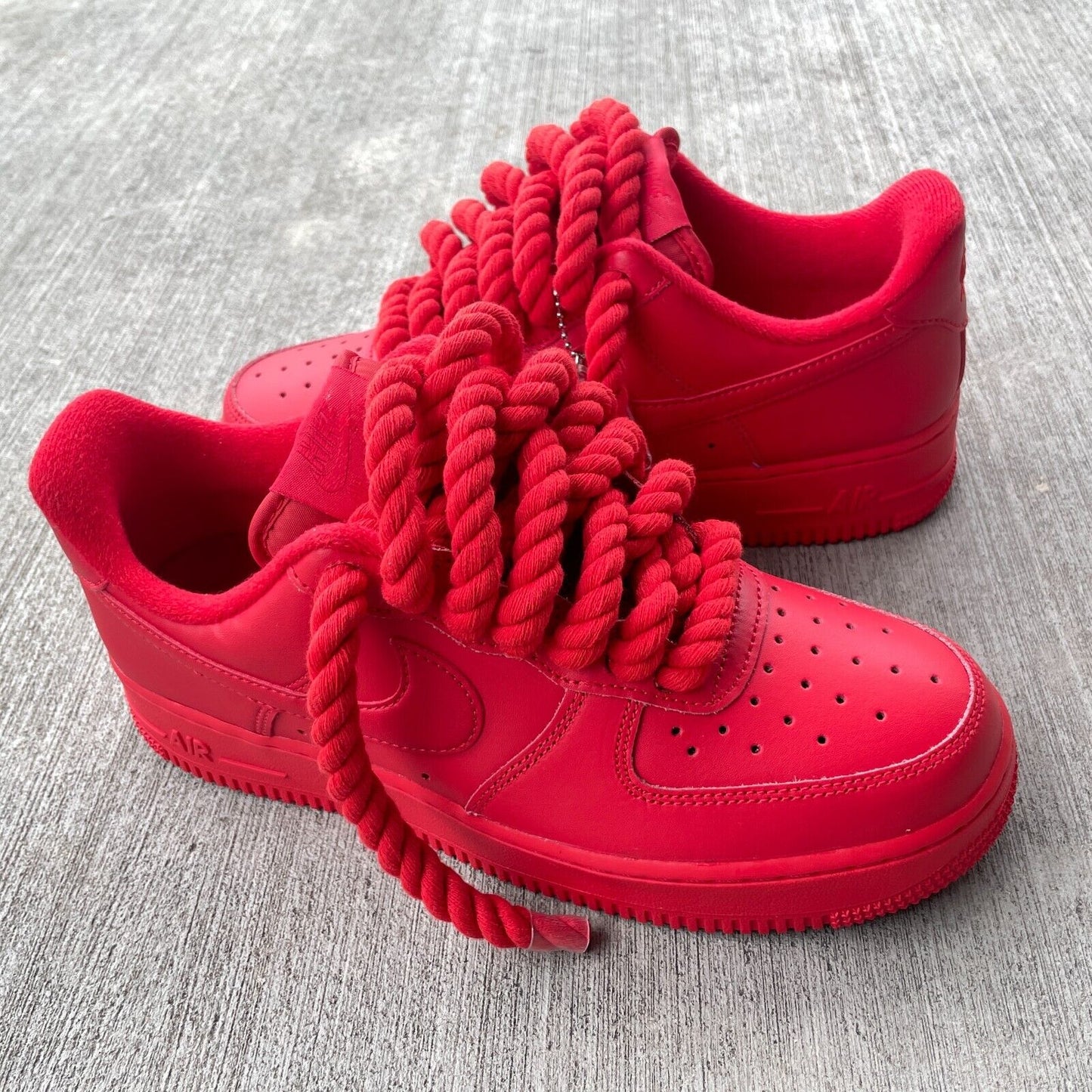 All Red Nike Air Force 1 Custom with Chunky Rope Laces AF1 and Hangtag