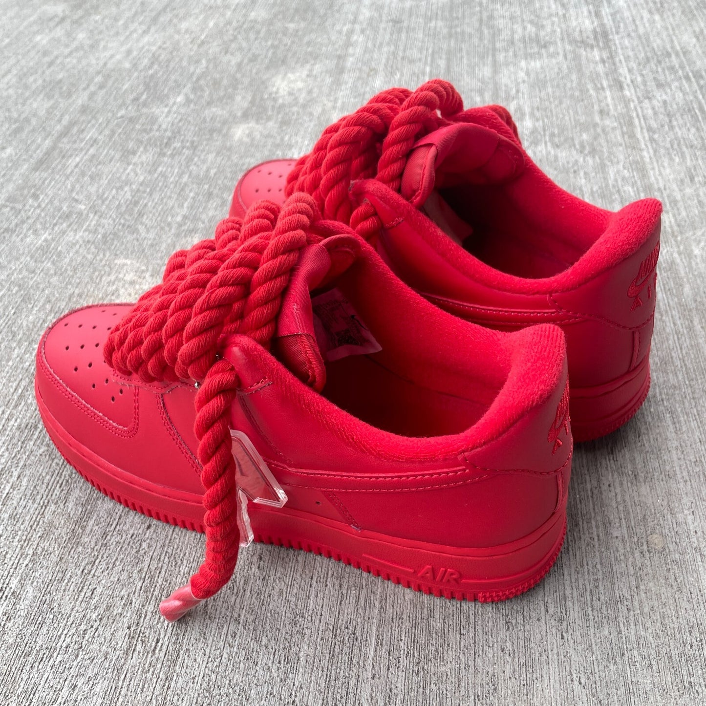 All Red Nike Air Force 1 Custom with Chunky Rope Laces AF1 and Hangtag