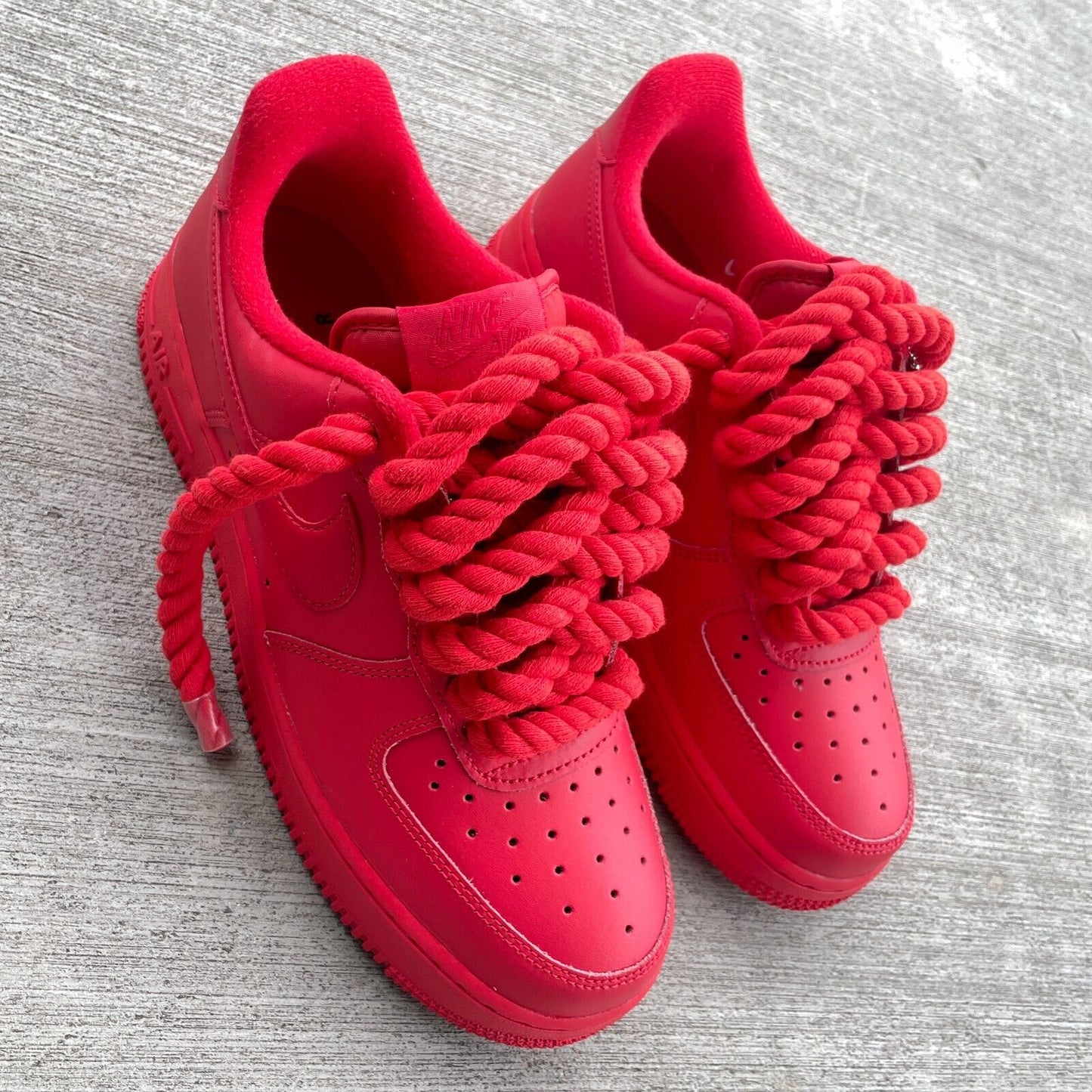 All Red Nike Air Force 1 Custom with Chunky Rope Laces AF1 and Hangtag