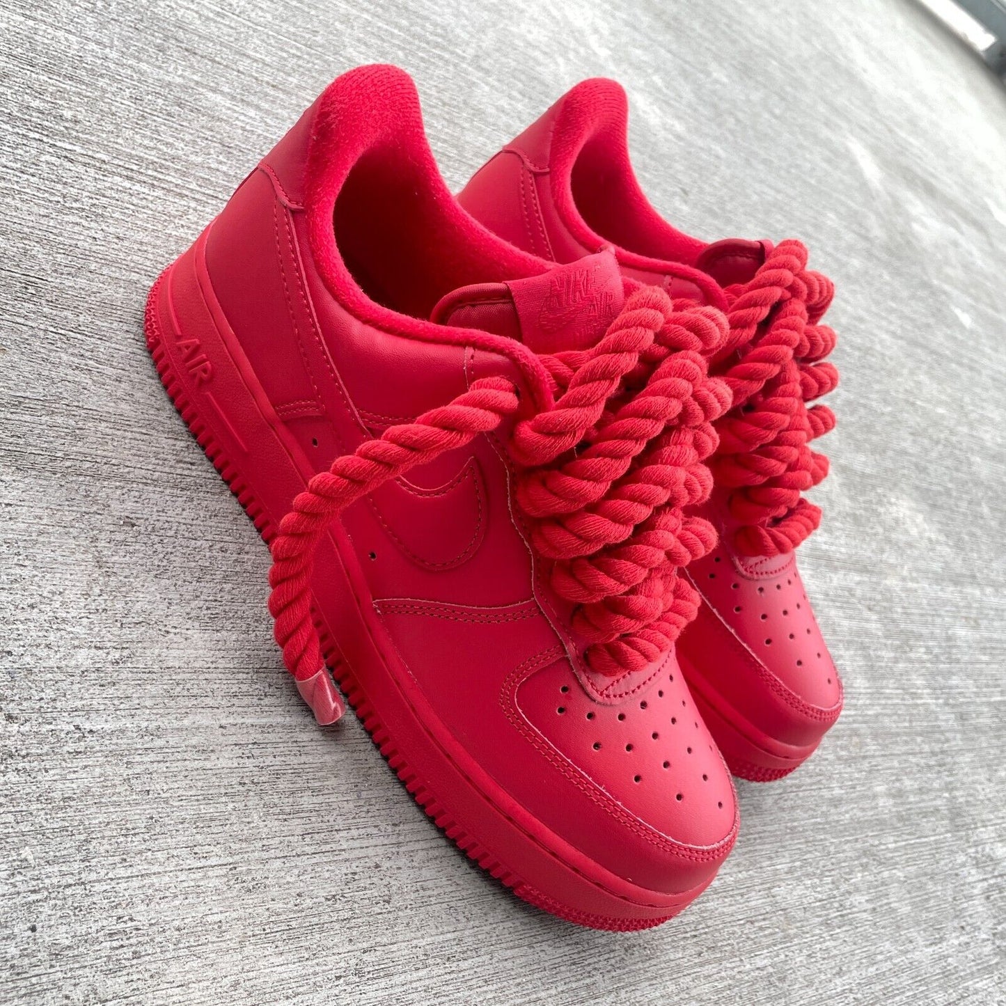 All Red Nike Air Force 1 Custom with Chunky Rope Laces AF1 and Hangtag