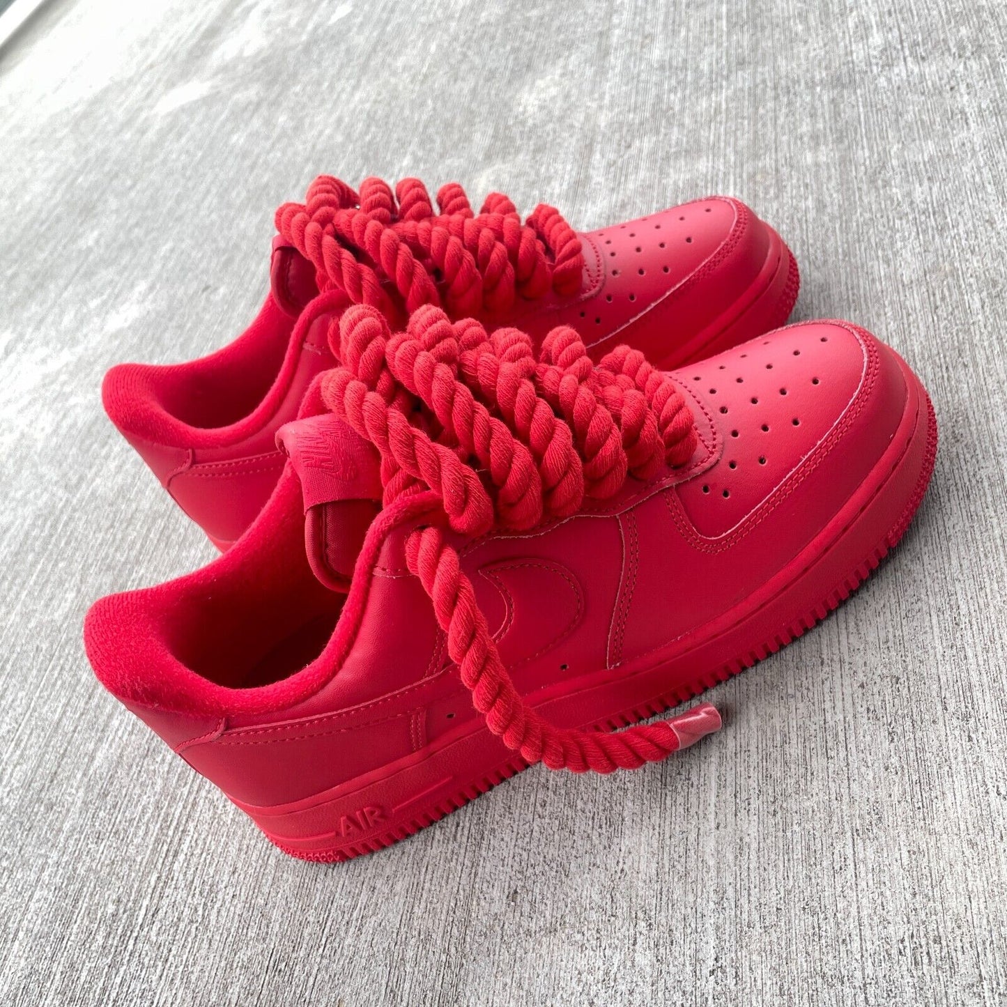 All Red Nike Air Force 1 Custom with Chunky Rope Laces AF1 and Hangtag