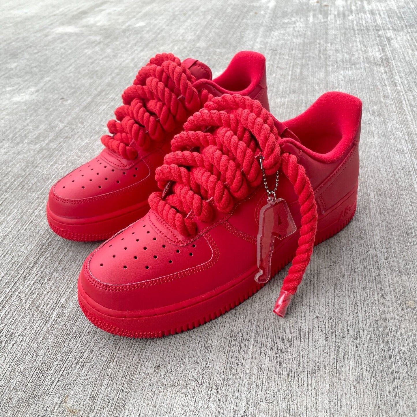 All Red Nike Air Force 1 Custom with Chunky Rope Laces AF1 and Hangtag