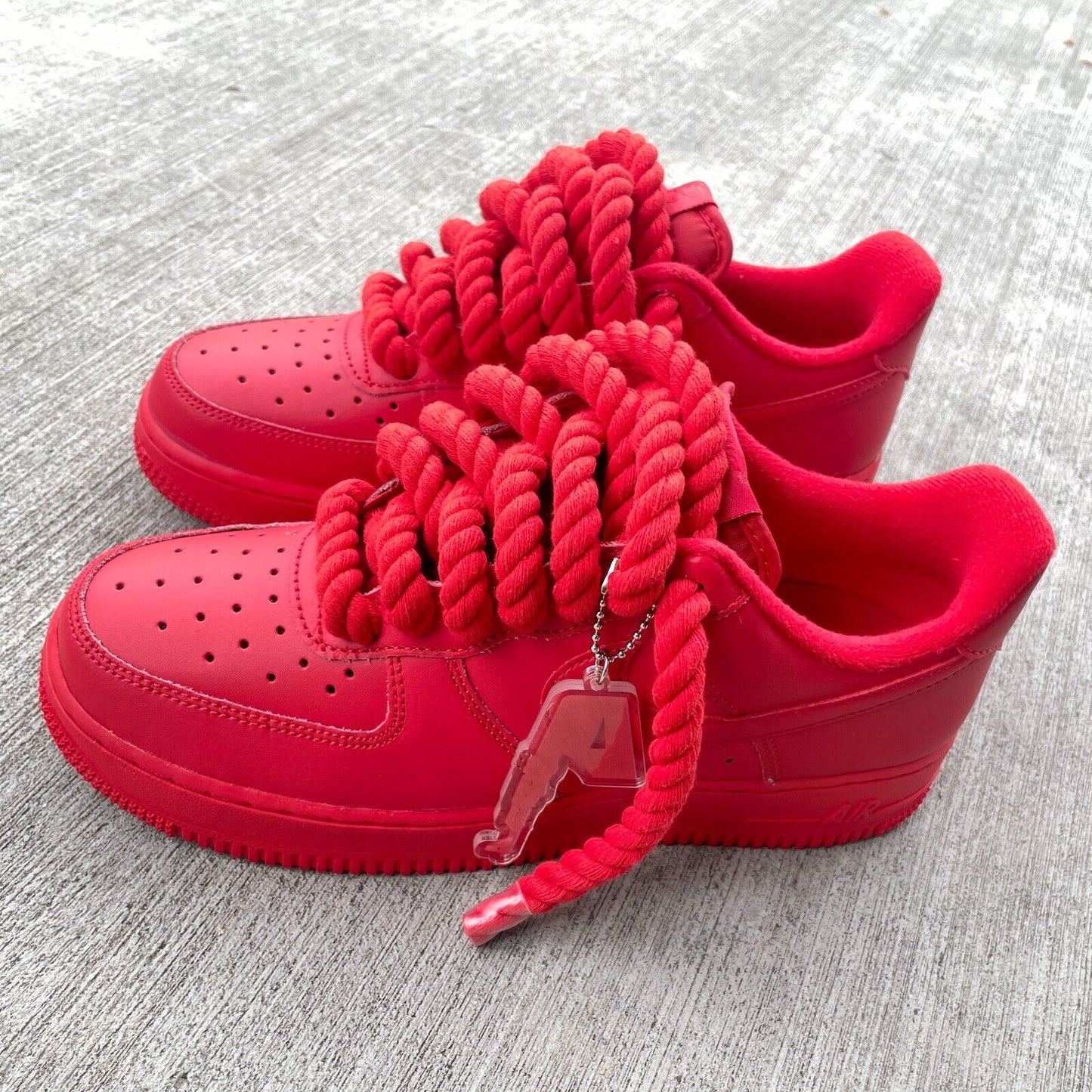 All Red Nike Air Force 1 Custom with Chunky Rope Laces AF1 and Hangtag